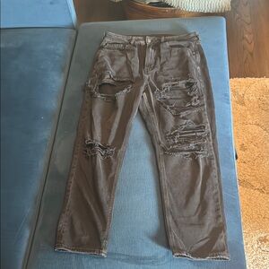 American Eagle Outfitters faded black Distressed Straight Leg Jeans